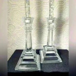 Crystal Candle Sticks Holders  Square Base 8" Tall 24% Lead Crystal USA
